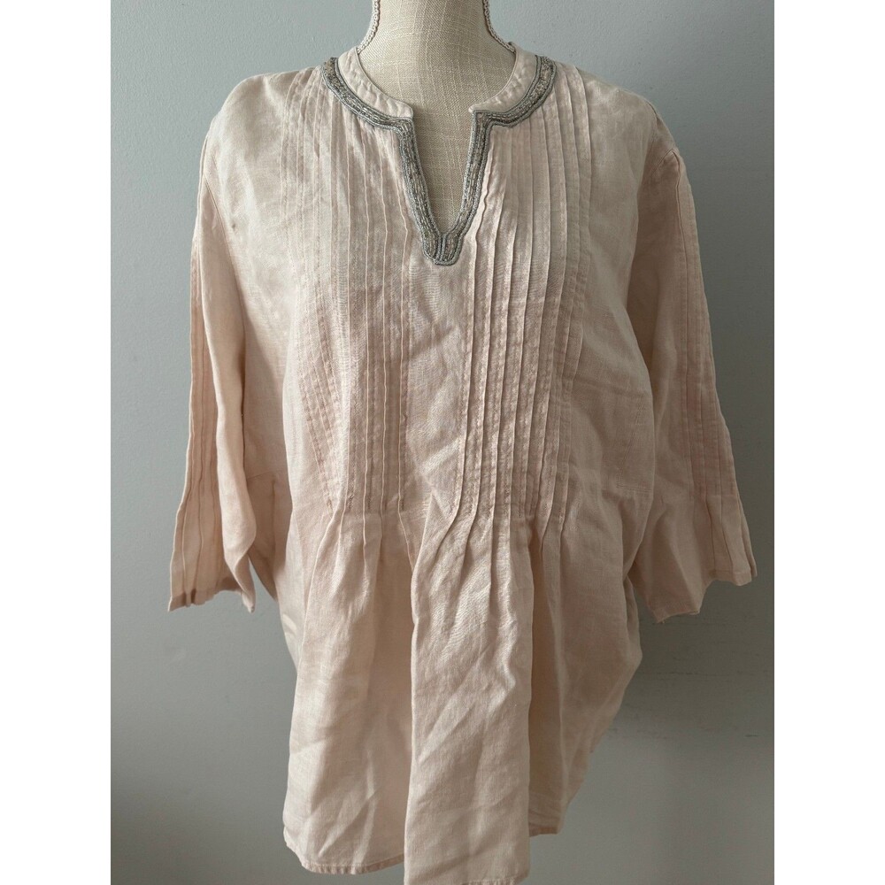 J.Jill Love Linen Embellished Beaded Tunic Blouse Women's Size XL